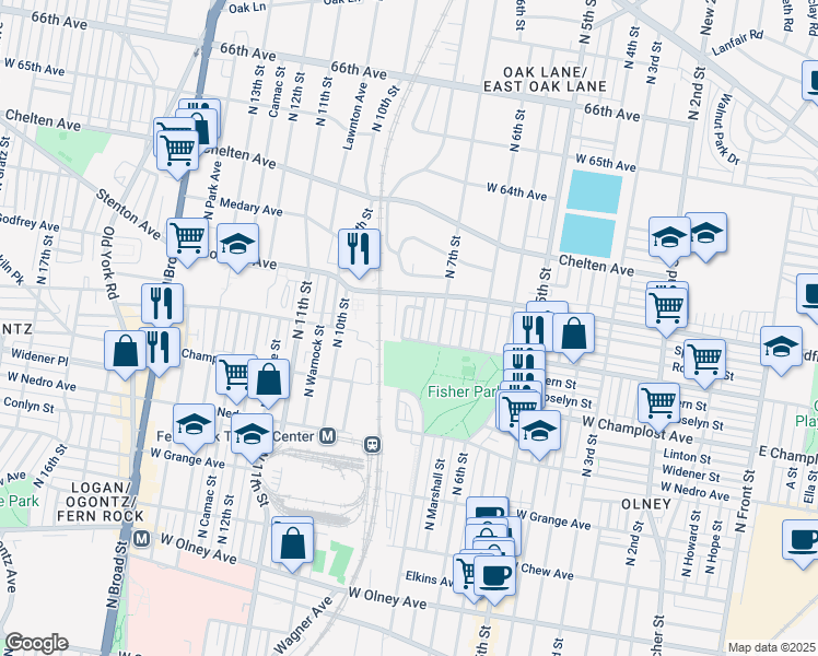 map of restaurants, bars, coffee shops, grocery stores, and more near 6109 North 8th Street in Philadelphia