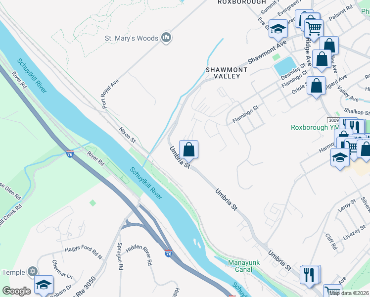 map of restaurants, bars, coffee shops, grocery stores, and more near 309 Autumn River Run in Philadelphia