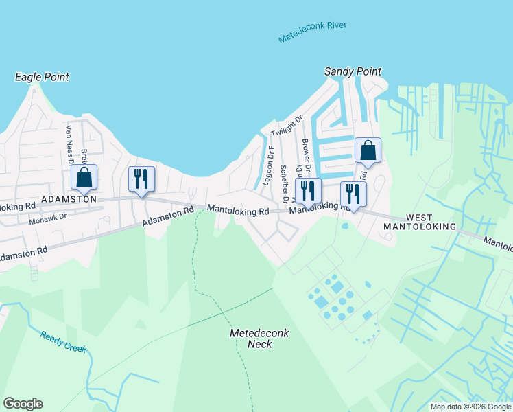 map of restaurants, bars, coffee shops, grocery stores, and more near 19 Nejecho Drive in Brick Township