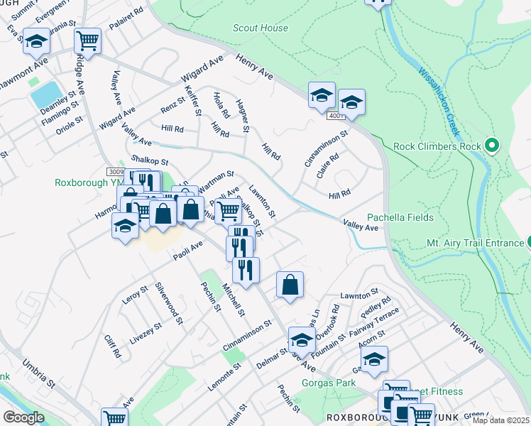 map of restaurants, bars, coffee shops, grocery stores, and more near 6904 Lawnton Street in Philadelphia
