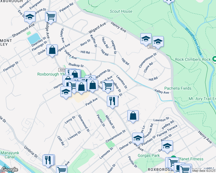 map of restaurants, bars, coffee shops, grocery stores, and more near 7019 Matthias Street in Philadelphia