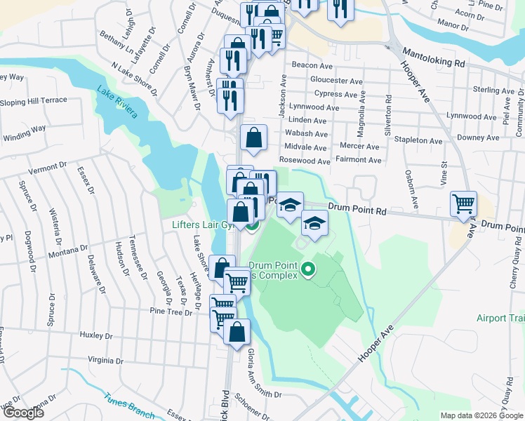 map of restaurants, bars, coffee shops, grocery stores, and more near 383 Brick Boulevard in Brick Township
