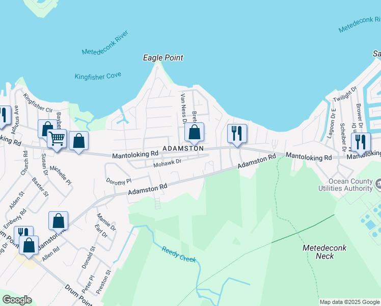map of restaurants, bars, coffee shops, grocery stores, and more near 435 Cape Breton Court in Brick Township