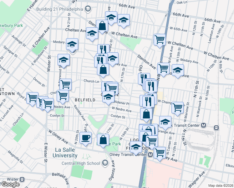 map of restaurants, bars, coffee shops, grocery stores, and more near 1731 West Champlost Street in Philadelphia