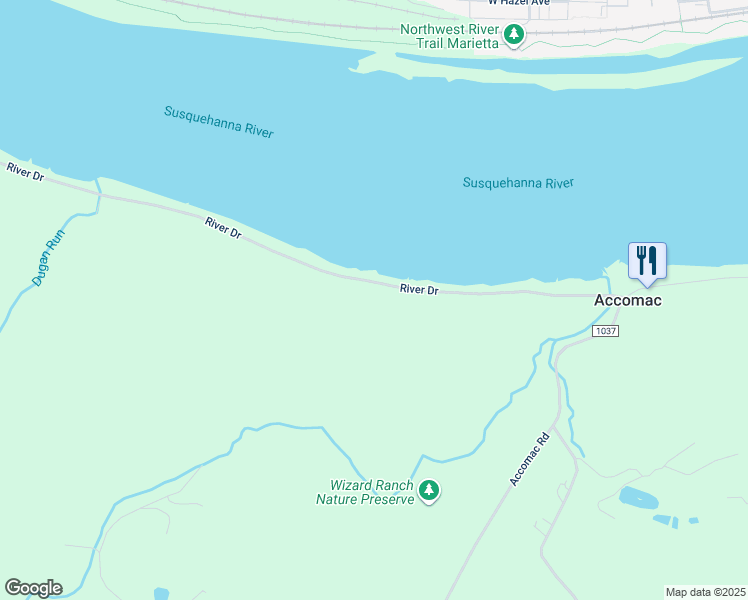 map of restaurants, bars, coffee shops, grocery stores, and more near 6114 River Drive in York