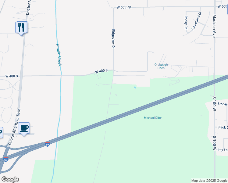 map of restaurants, bars, coffee shops, grocery stores, and more near 4122 South Ridgeview Road in Anderson