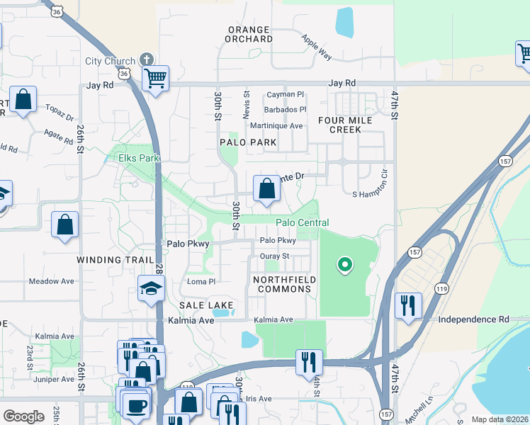 map of restaurants, bars, coffee shops, grocery stores, and more near 3893 Bosque Court in Boulder