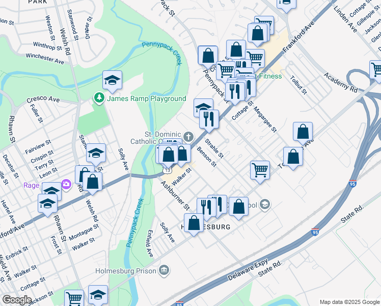 map of restaurants, bars, coffee shops, grocery stores, and more near 8515 Frankford Avenue in Philadelphia