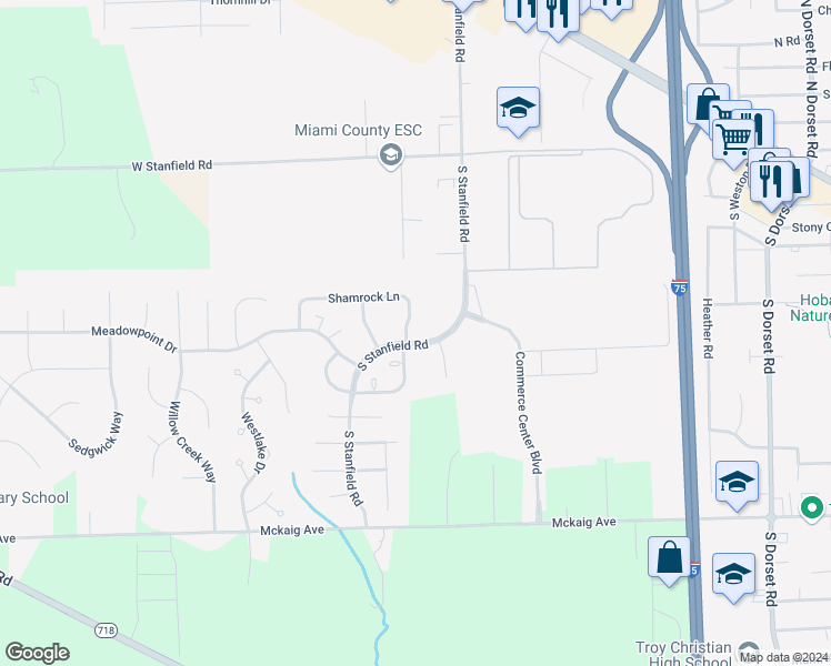 map of restaurants, bars, coffee shops, grocery stores, and more near in Troy