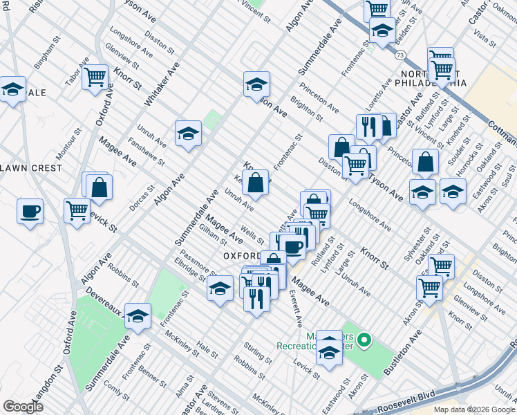 map of restaurants, bars, coffee shops, grocery stores, and more near 1308 Kerper Street in Philadelphia