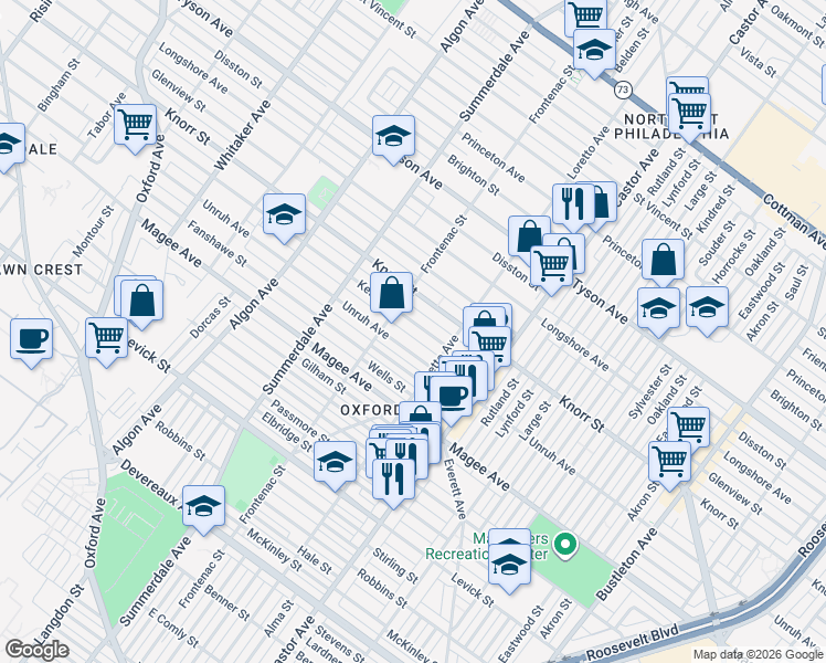 map of restaurants, bars, coffee shops, grocery stores, and more near 1308 Kerper Street in Philadelphia