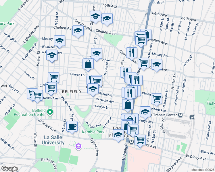 map of restaurants, bars, coffee shops, grocery stores, and more near 1615 West Champlost Avenue in Philadelphia