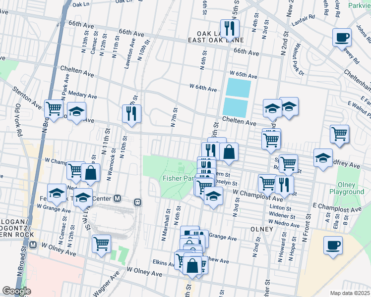 map of restaurants, bars, coffee shops, grocery stores, and more near 6128 North 6th Street in Philadelphia