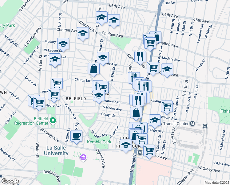 map of restaurants, bars, coffee shops, grocery stores, and more near 1615 West Champlost Avenue in Philadelphia