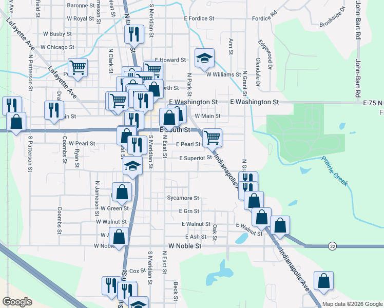map of restaurants, bars, coffee shops, grocery stores, and more near 411 East Pearl Street in Lebanon