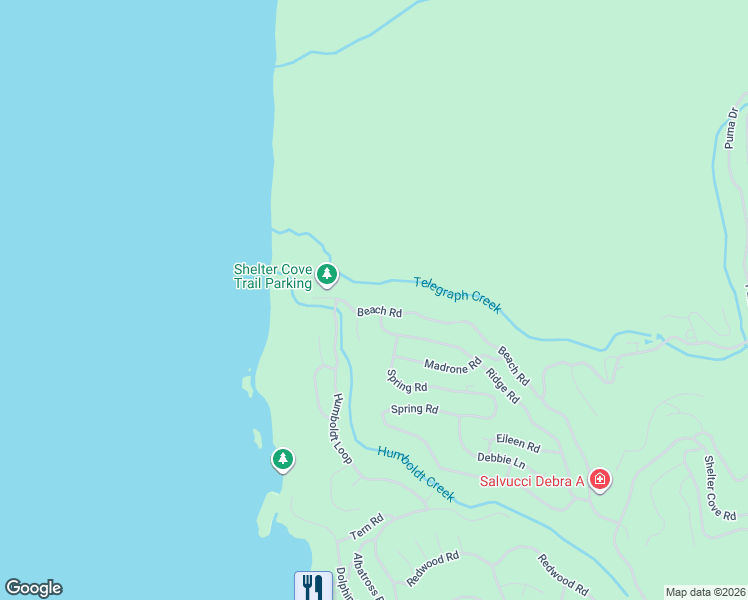 map of restaurants, bars, coffee shops, grocery stores, and more near 817 Beach Road in Whitethorn