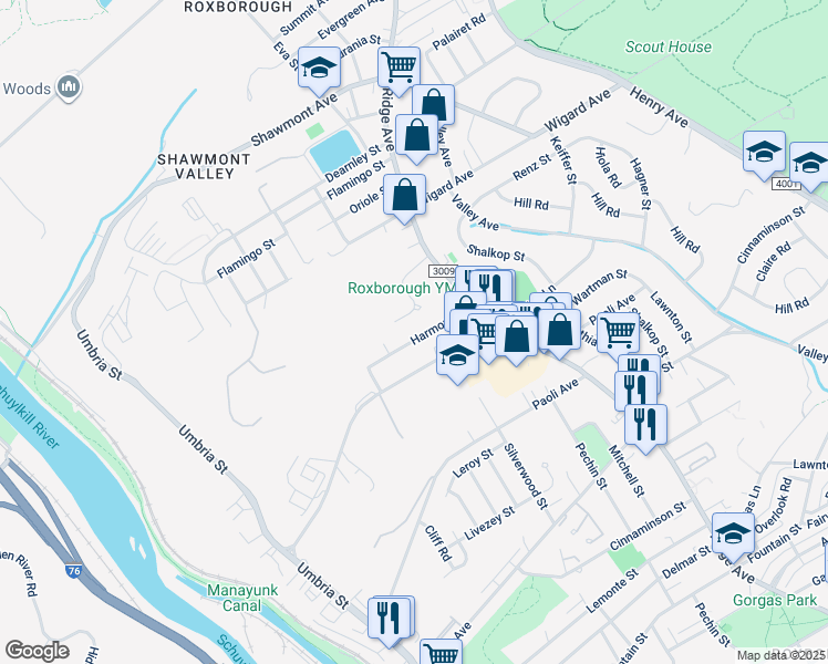 map of restaurants, bars, coffee shops, grocery stores, and more near 454 Harmon Road in Philadelphia
