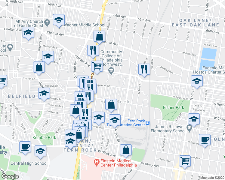 map of restaurants, bars, coffee shops, grocery stores, and more near 6049 North Camac Street in Philadelphia