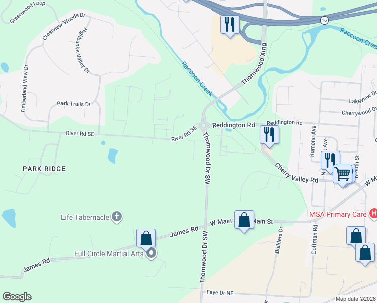 map of restaurants, bars, coffee shops, grocery stores, and more near 2205 River Road Southeast in Newark