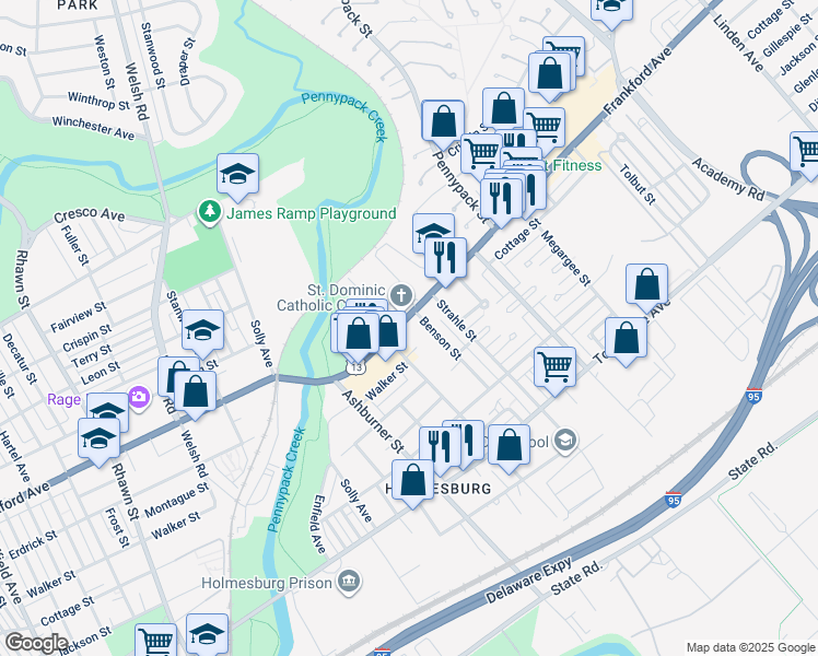 map of restaurants, bars, coffee shops, grocery stores, and more near 8519 Frankford Avenue in Philadelphia