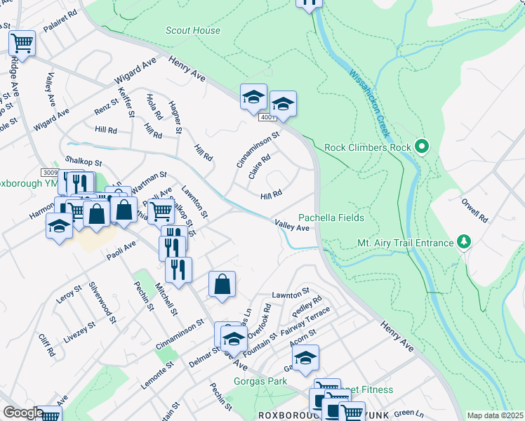 map of restaurants, bars, coffee shops, grocery stores, and more near 7007 Valley Avenue in Philadelphia
