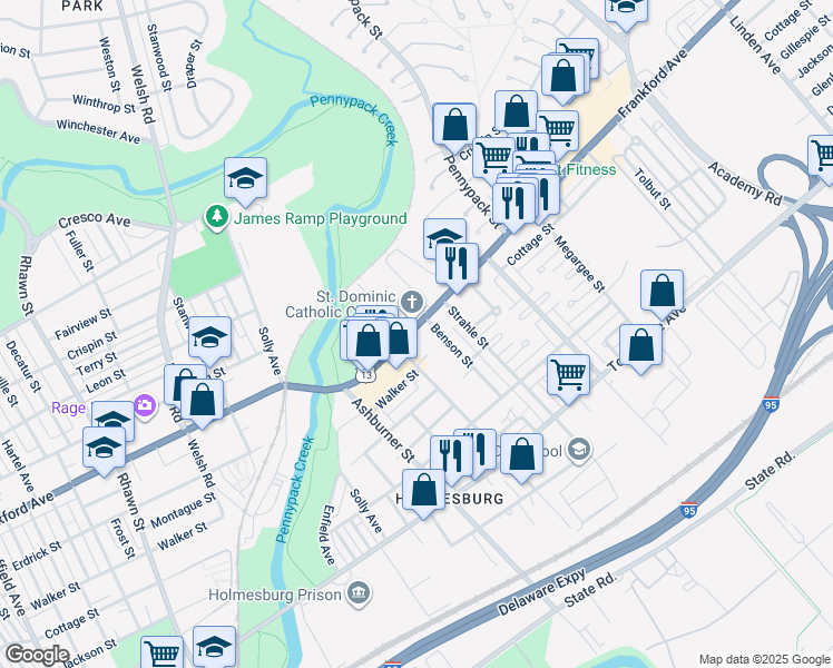 map of restaurants, bars, coffee shops, grocery stores, and more near 8519 Frankford Avenue in Philadelphia