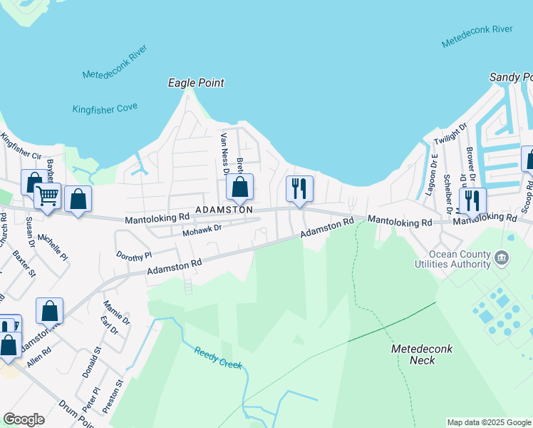 map of restaurants, bars, coffee shops, grocery stores, and more near 418 Mantoloking Road in Brick Township