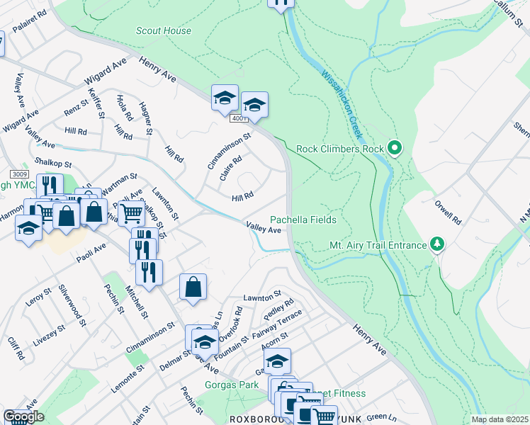 map of restaurants, bars, coffee shops, grocery stores, and more near 722 Livezey Lane in Philadelphia