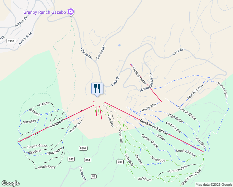 map of restaurants, bars, coffee shops, grocery stores, and more near in Granby