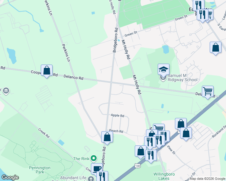 map of restaurants, bars, coffee shops, grocery stores, and more near 517 Delanco Road in Beverly
