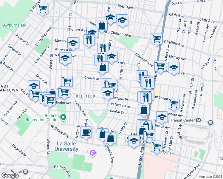 map of restaurants, bars, coffee shops, grocery stores, and more near in Philadelphia