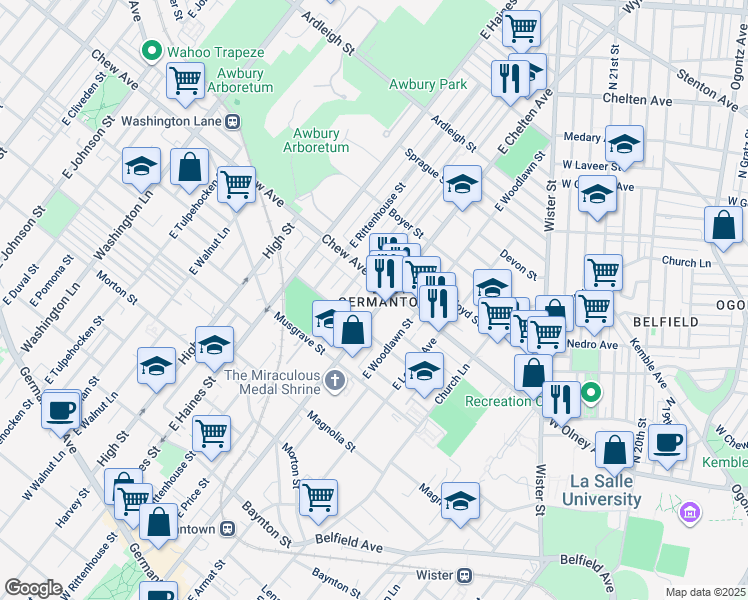 map of restaurants, bars, coffee shops, grocery stores, and more near in Philadelphia