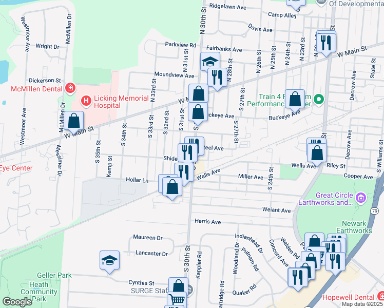 map of restaurants, bars, coffee shops, grocery stores, and more near 124 South 30th Street in Newark