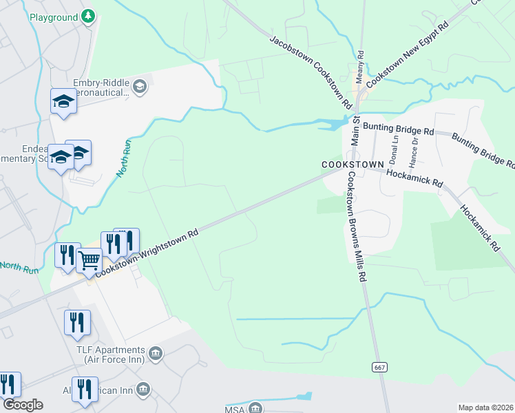 map of restaurants, bars, coffee shops, grocery stores, and more near 115 Wrightstown Cookstown Road in Trenton