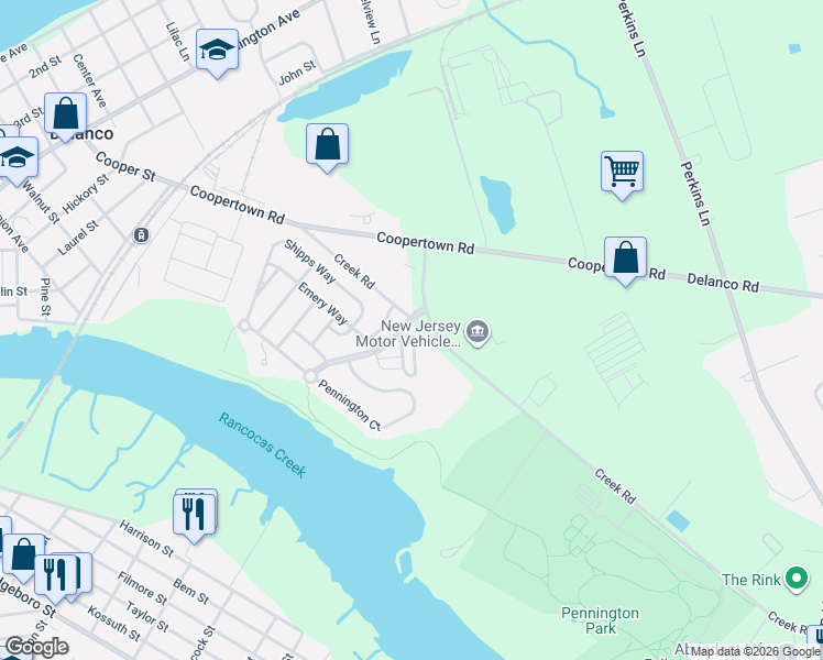 map of restaurants, bars, coffee shops, grocery stores, and more near in Delanco