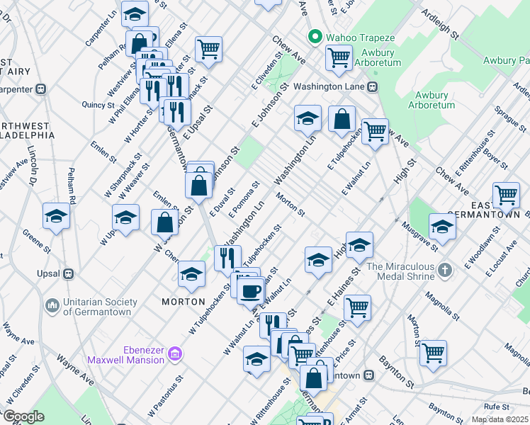 map of restaurants, bars, coffee shops, grocery stores, and more near 159 East Mayland Street in Philadelphia