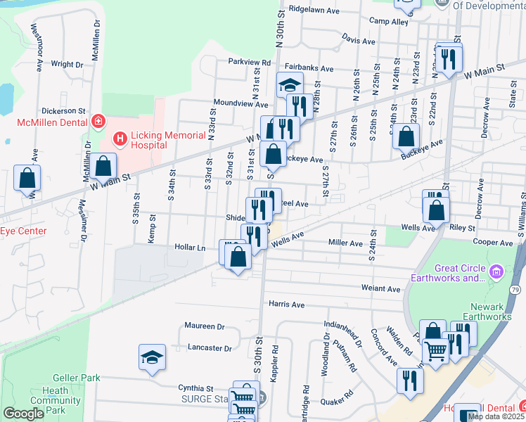 map of restaurants, bars, coffee shops, grocery stores, and more near 131 South 30th Street in Newark