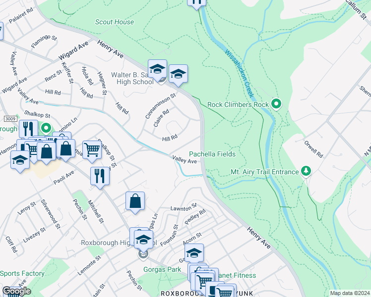map of restaurants, bars, coffee shops, grocery stores, and more near 722 Livezey Lane in Philadelphia