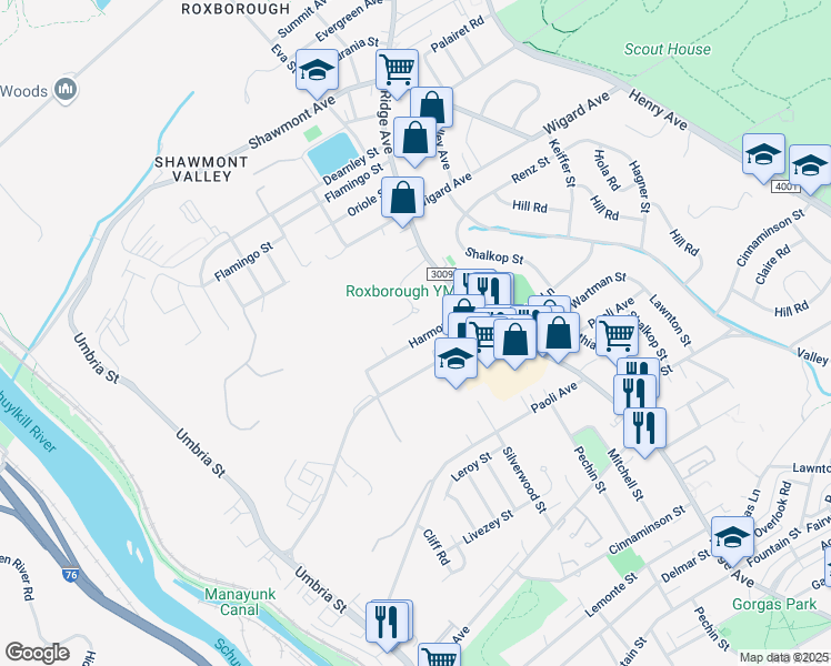 map of restaurants, bars, coffee shops, grocery stores, and more near 458 Harmon Road in Philadelphia