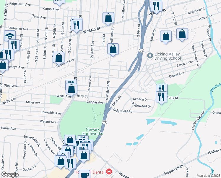 map of restaurants, bars, coffee shops, grocery stores, and more near 67 Hancock Street in Newark
