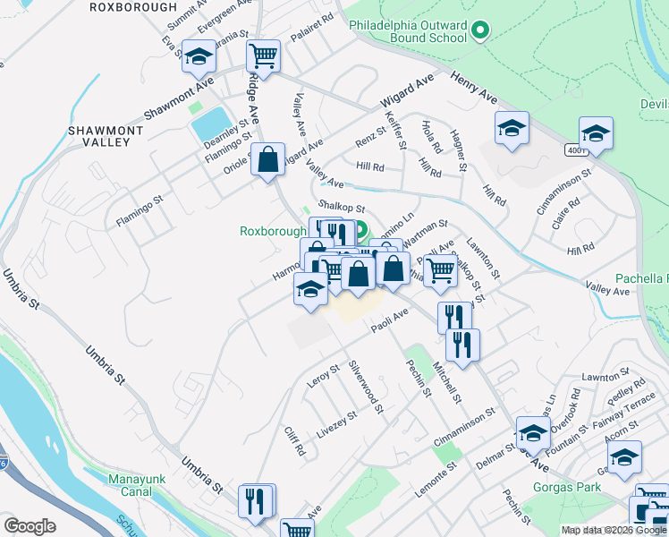 map of restaurants, bars, coffee shops, grocery stores, and more near 499 Domino Lane in Philadelphia