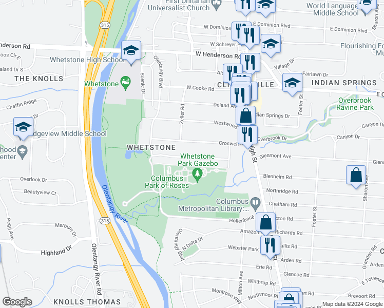 map of restaurants, bars, coffee shops, grocery stores, and more near 200 Ceramic Drive in Columbus