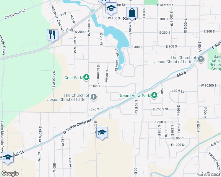 map of restaurants, bars, coffee shops, grocery stores, and more near 125 West Apple Blossom Way in Salem