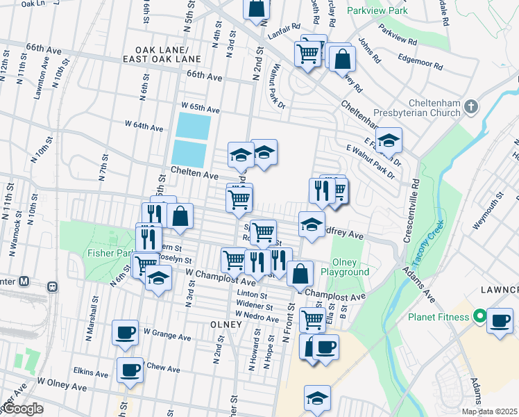map of restaurants, bars, coffee shops, grocery stores, and more near 6214 N Hancock St in Philadelphia