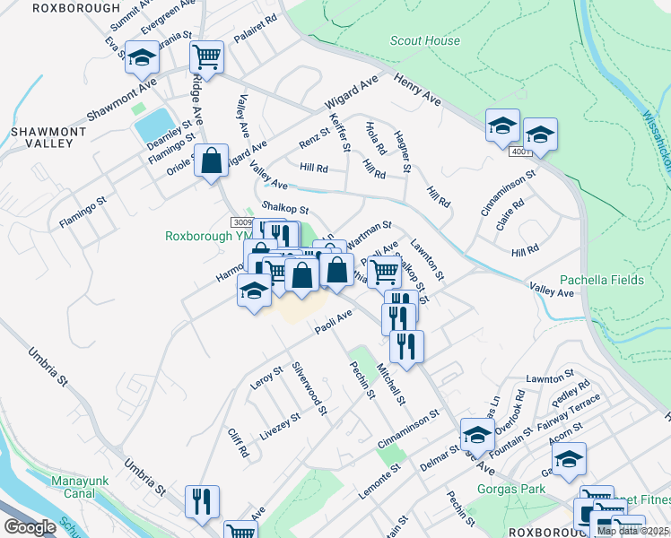 map of restaurants, bars, coffee shops, grocery stores, and more near 7116 Matthias Street in Philadelphia