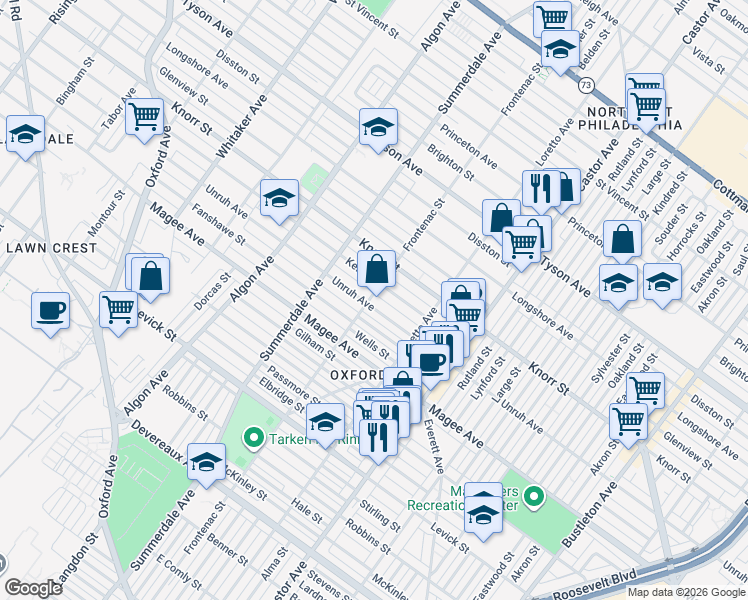 map of restaurants, bars, coffee shops, grocery stores, and more near 1308 Kerper Street in Philadelphia