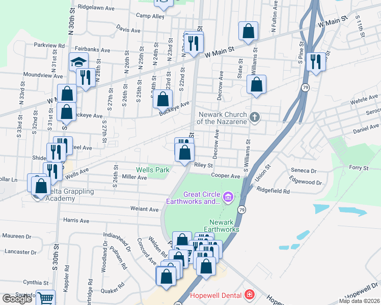 map of restaurants, bars, coffee shops, grocery stores, and more near 220 South 21st Street in Newark