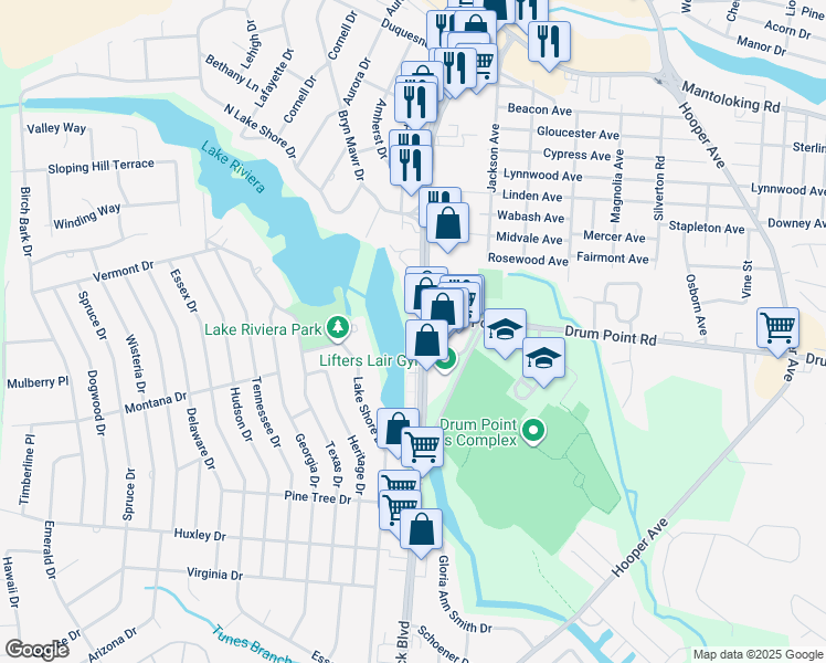 map of restaurants, bars, coffee shops, grocery stores, and more near 404 Brick Boulevard in Brick