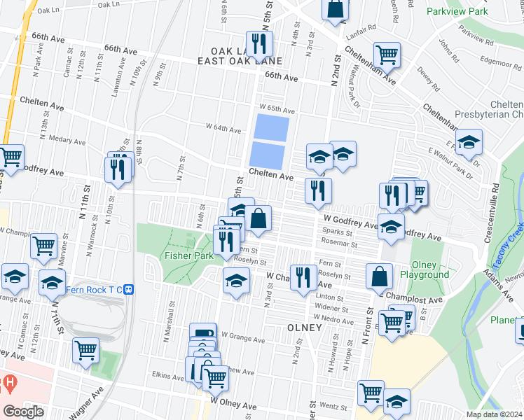 map of restaurants, bars, coffee shops, grocery stores, and more near 6162 North 4th Street in Philadelphia
