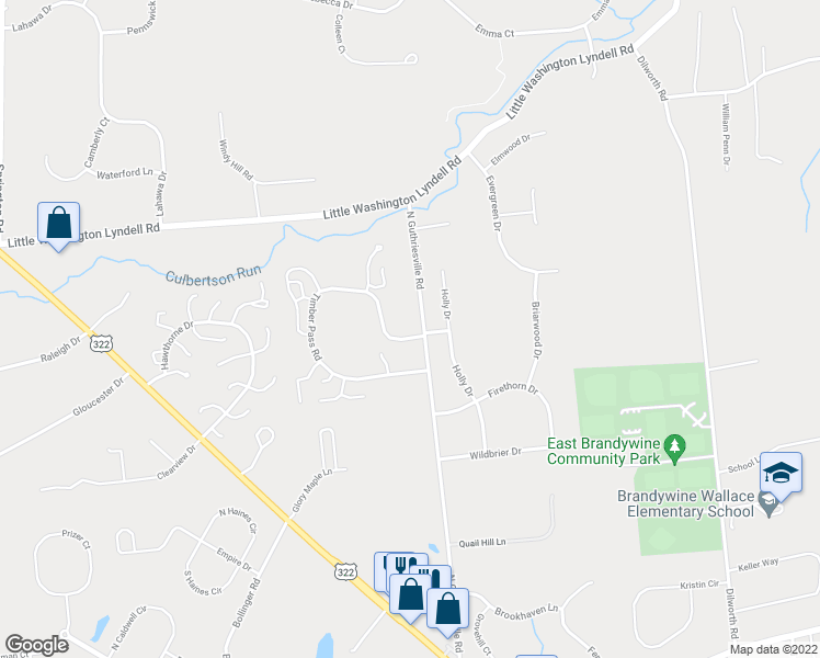 map of restaurants, bars, coffee shops, grocery stores, and more near 450 North Guthriesville Road in Downingtown